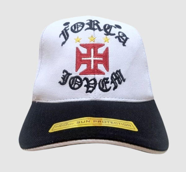 Boné Branco Força + Jovem Vasco Aba Preta- FJV